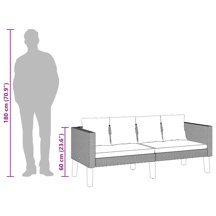 2-personers havesofa med hynder polyrattan beige