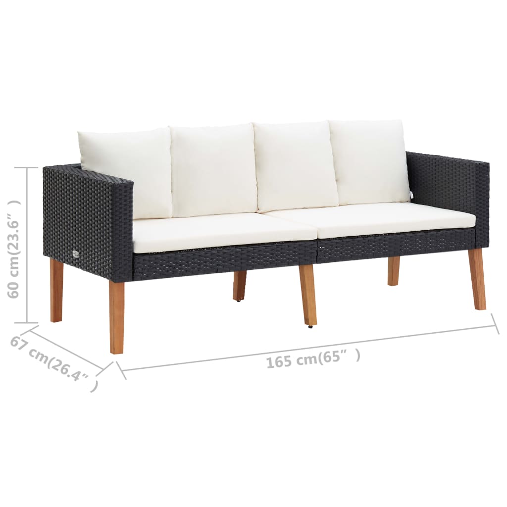 2-personers havesofa med hynder polyrattan sort