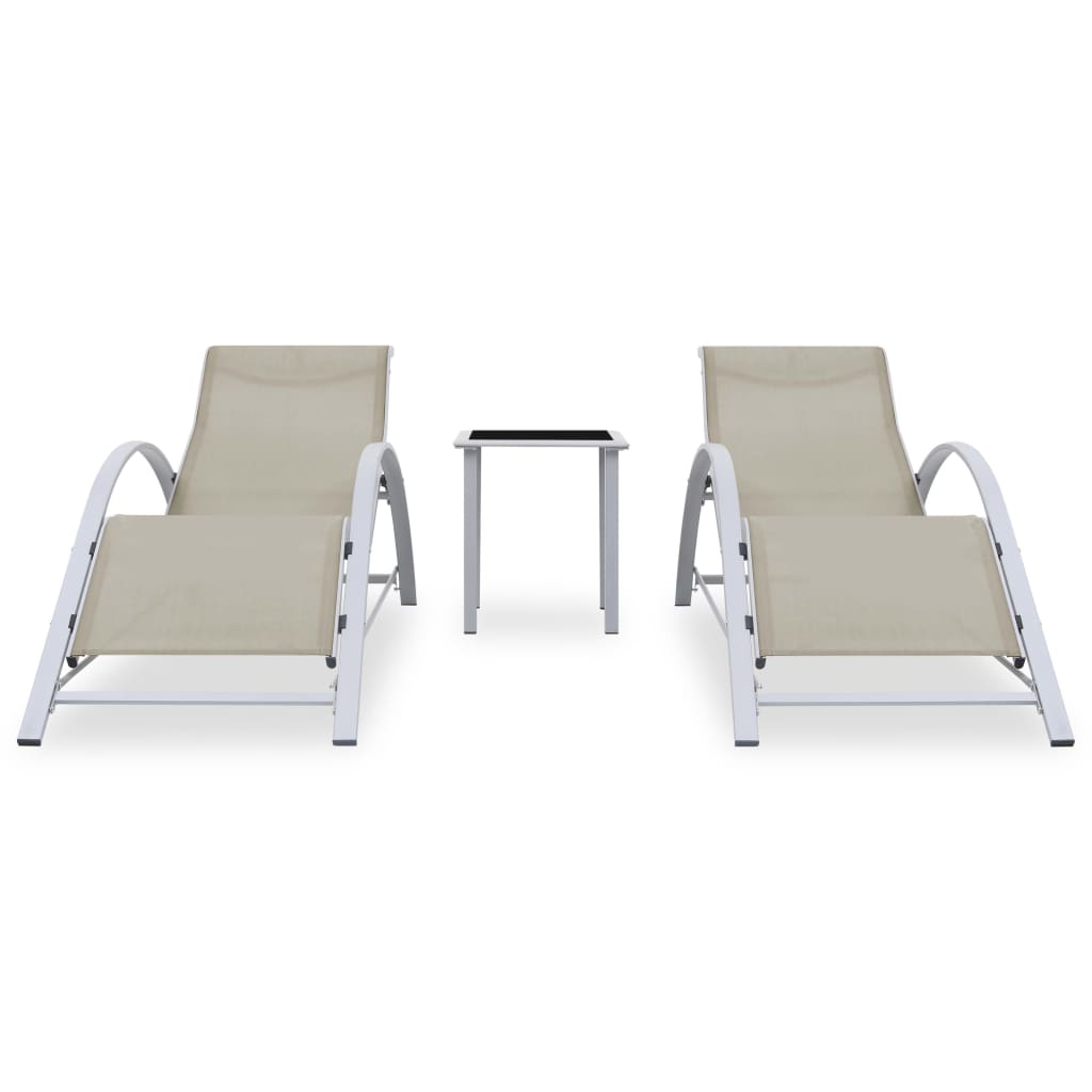 liggestole 2 stk. med bord aluminium cremefarvet