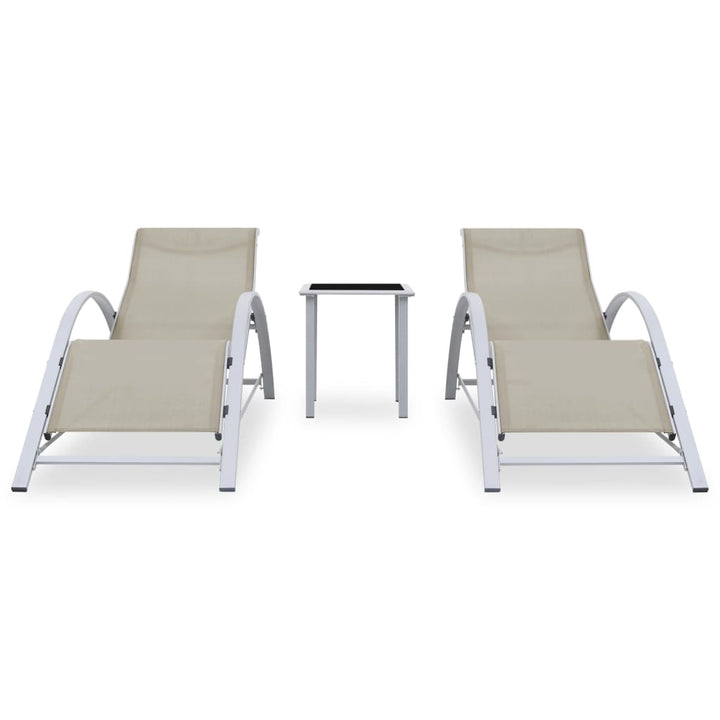 liggestole 2 stk. med bord aluminium cremefarvet