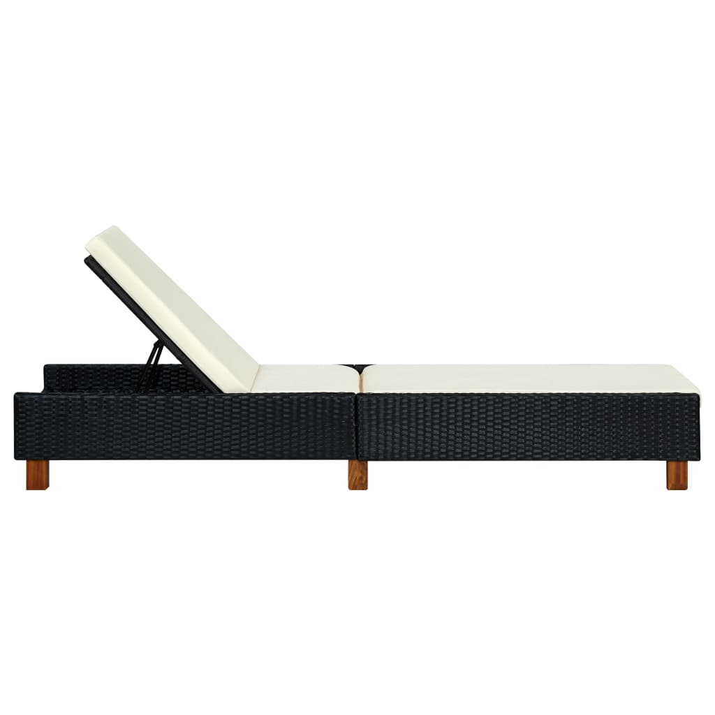 liggestol med hynde polyrattan sort
