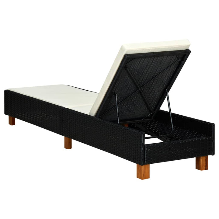 liggestol med hynde polyrattan sort