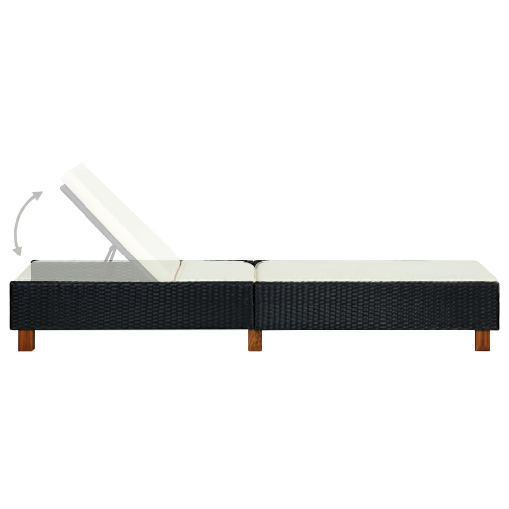 liggestol med hynde polyrattan sort
