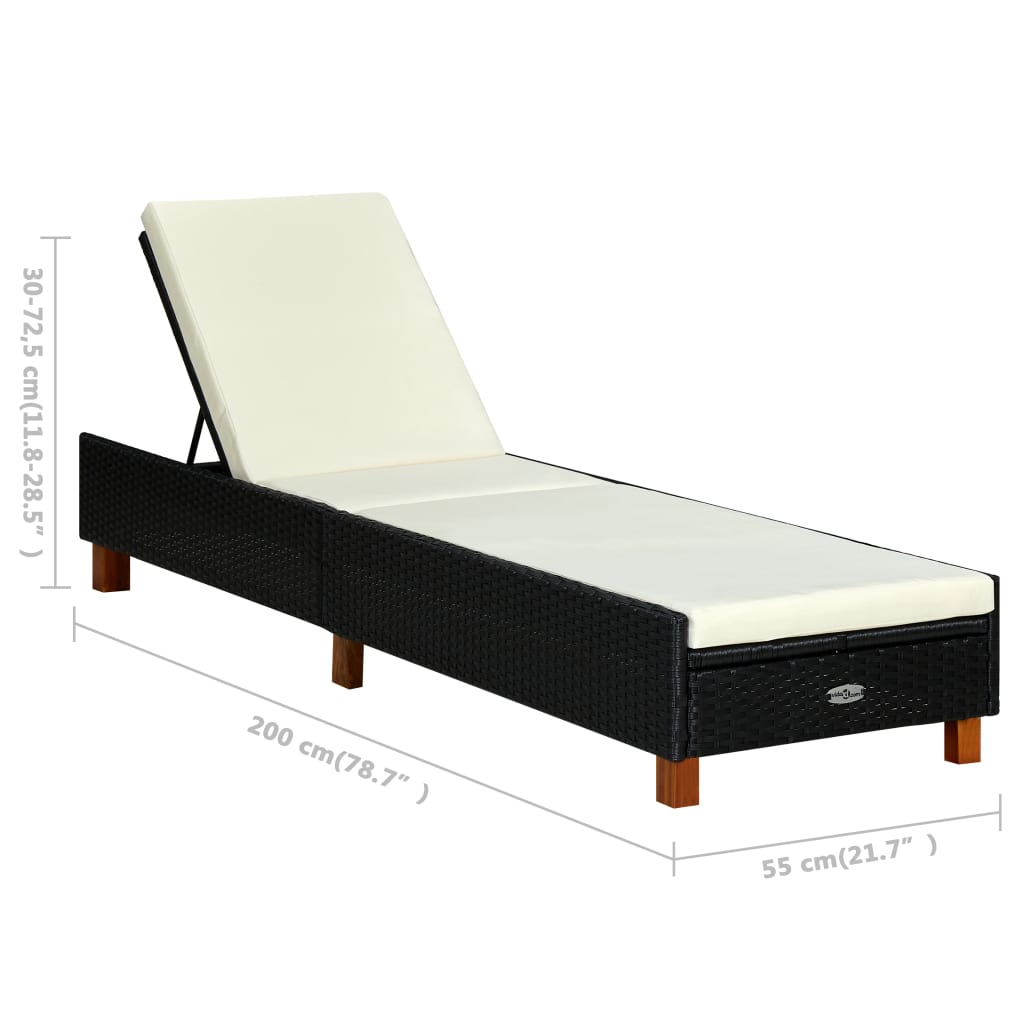 liggestol med hynde polyrattan sort