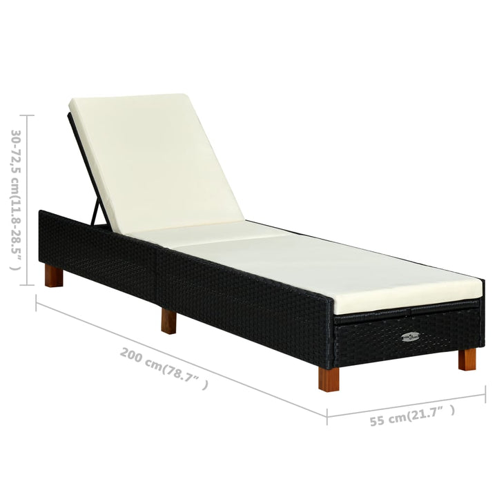 liggestol med hynde polyrattan sort