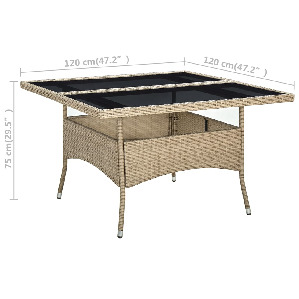 havebord polyrattan og glas beige