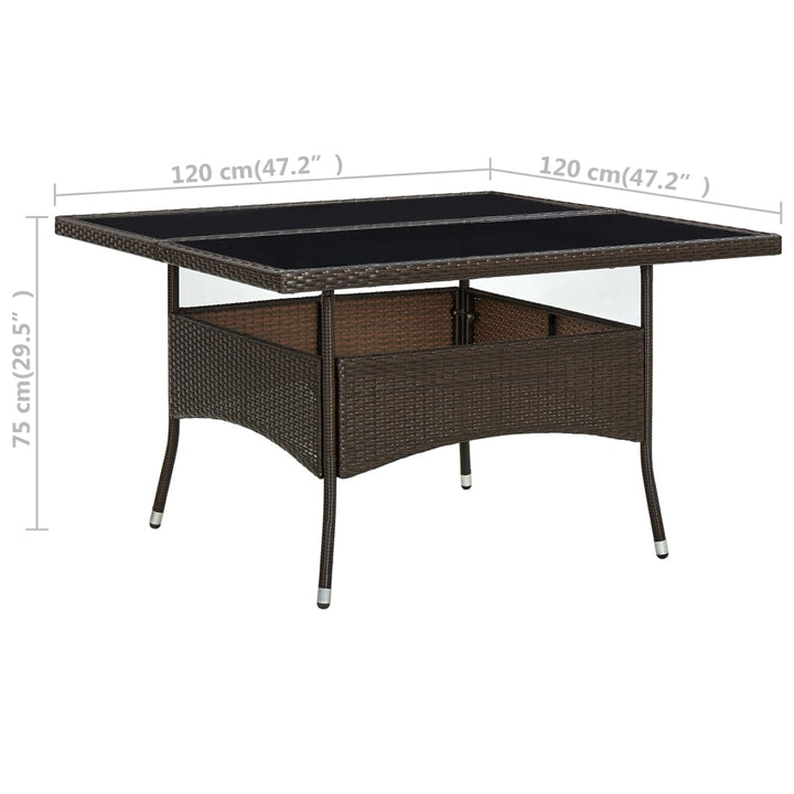 havebord polyrattan og glas brun
