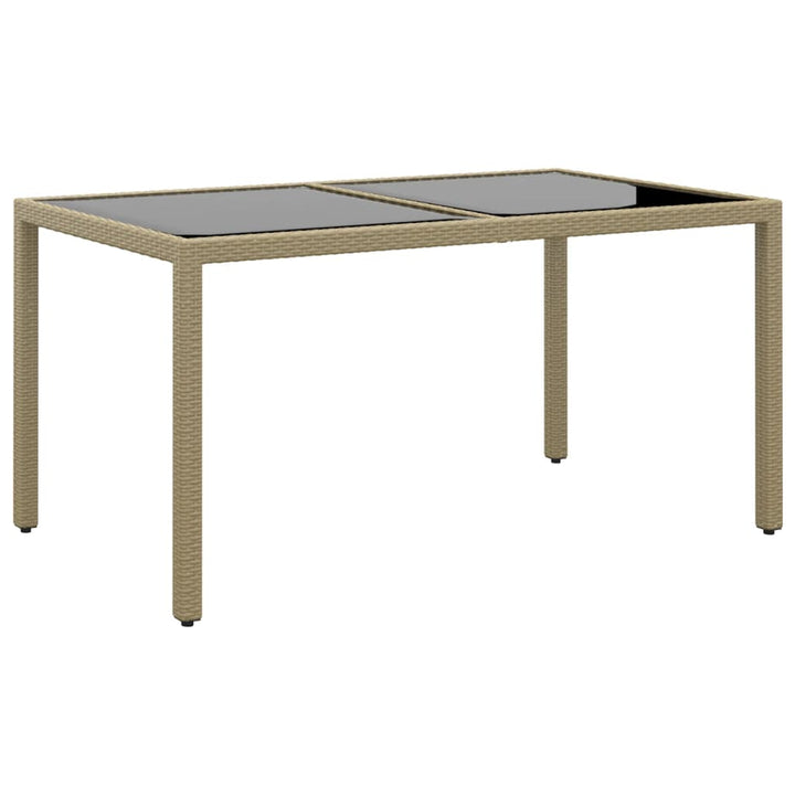 havebord 150x90x75 cm hærdet glas og polyrattan beige