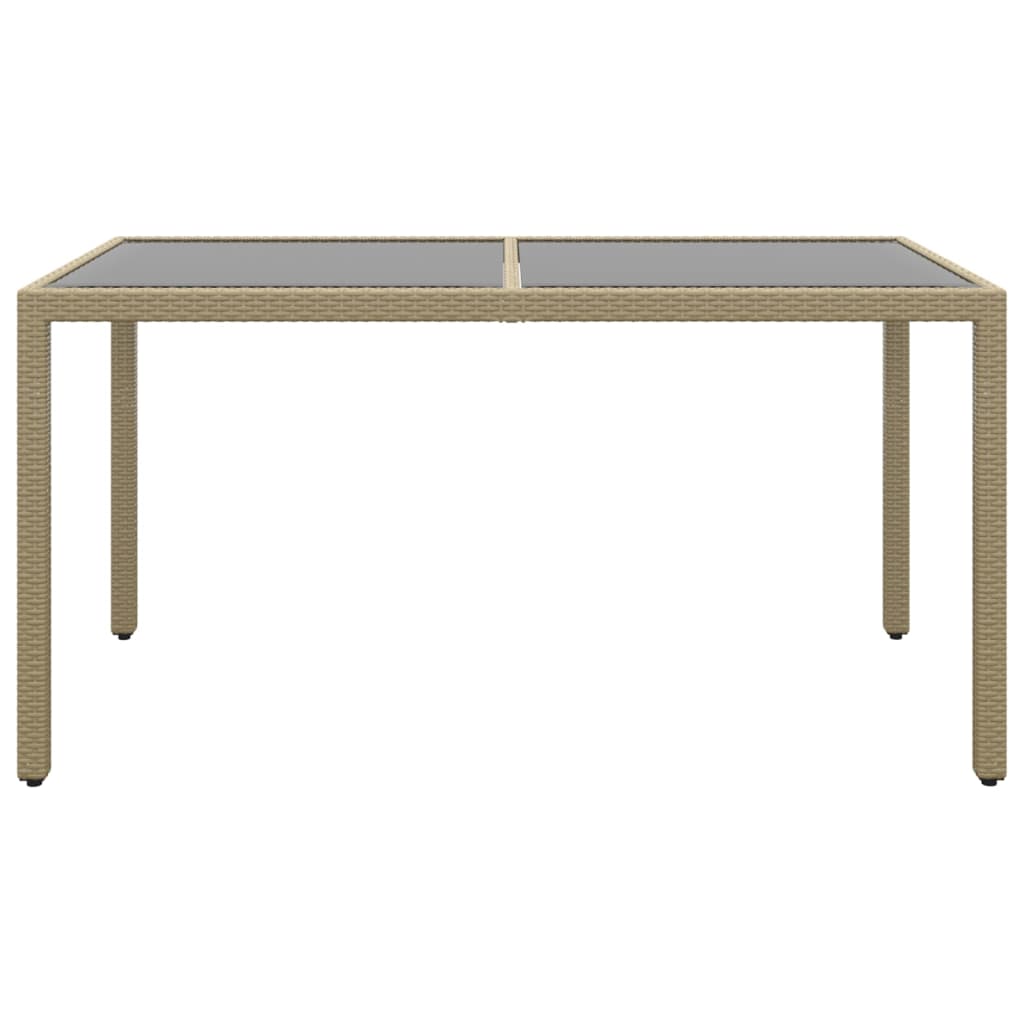havebord 150x90x75 cm hærdet glas og polyrattan beige