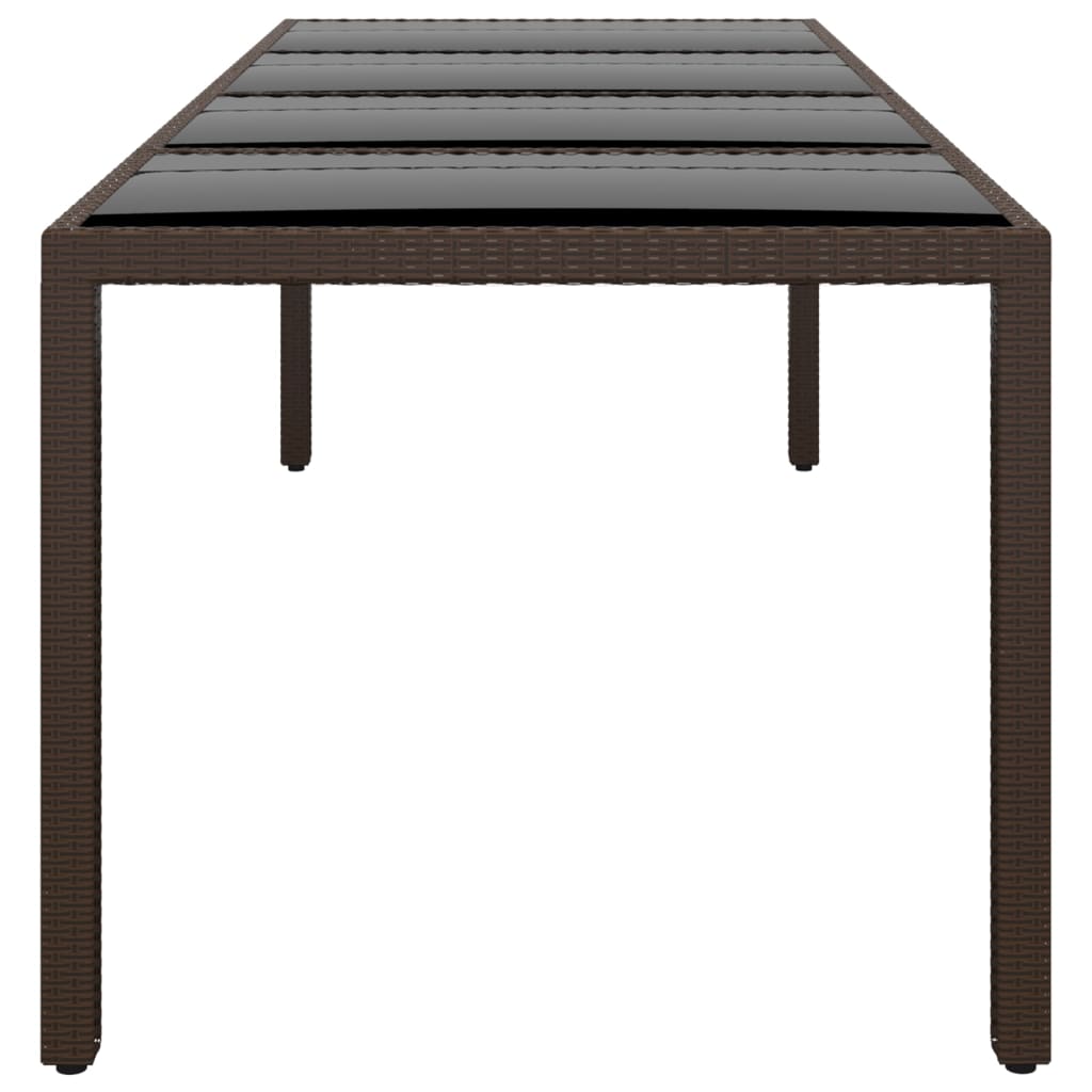 havebord med glasplade polyrattan brun