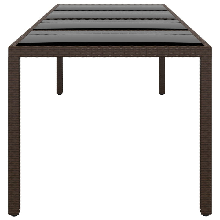 havebord med glasplade polyrattan brun