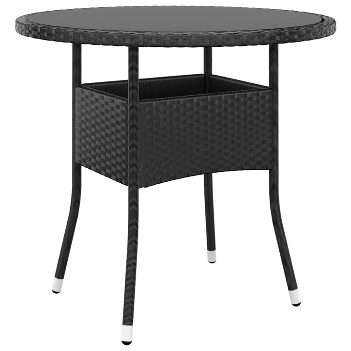 havebord Ø80x75 cm hærdet glas og polyrattan sort