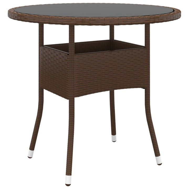 havebord Ø80x75 cm hærdet glas og polyrattan brun