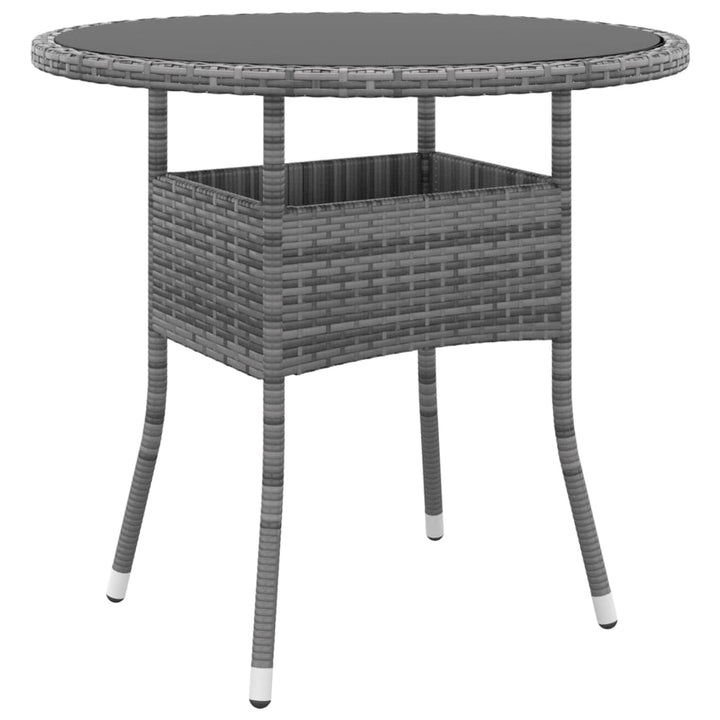 havebord Ø80x75 cm hærdet glas og polyrattan grå