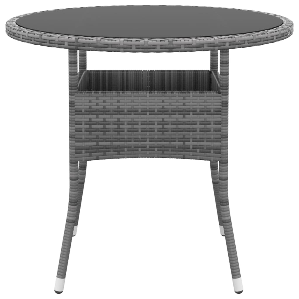 havebord Ø80x75 cm hærdet glas og polyrattan grå