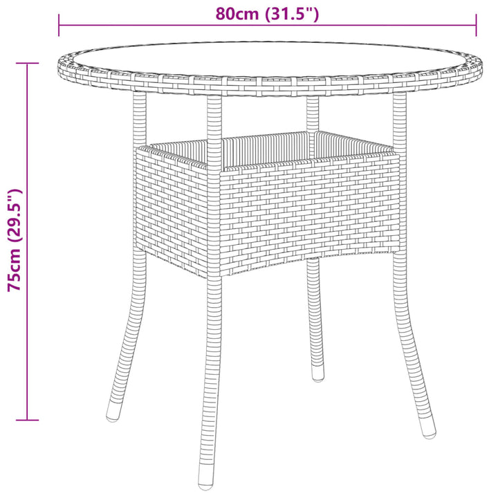 havebord Ø80x75 cm hærdet glas og polyrattan grå