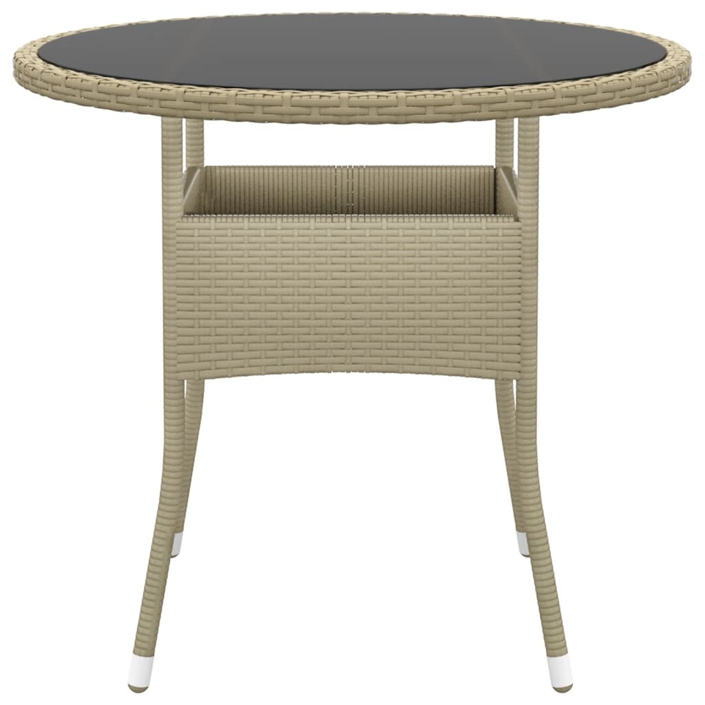 havebord Ø80x75 cm hærdet glas og polyrattan beige