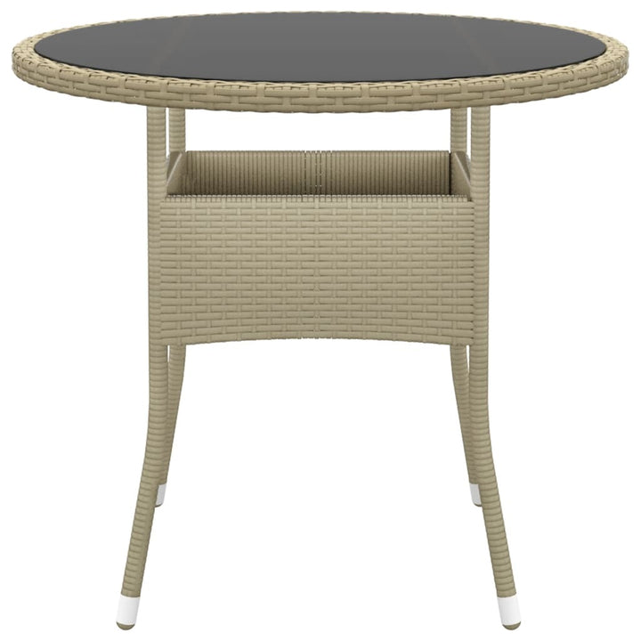 havebord Ø80x75 cm hærdet glas og polyrattan beige