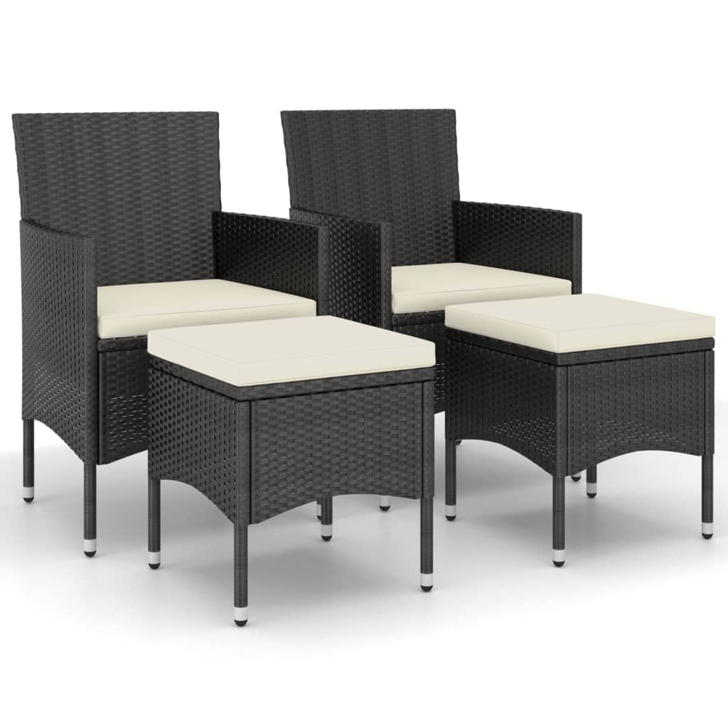 havestole med skamler 4 dele polyrattan sort