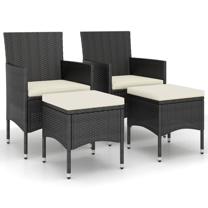 havestole med skamler 4 dele polyrattan sort