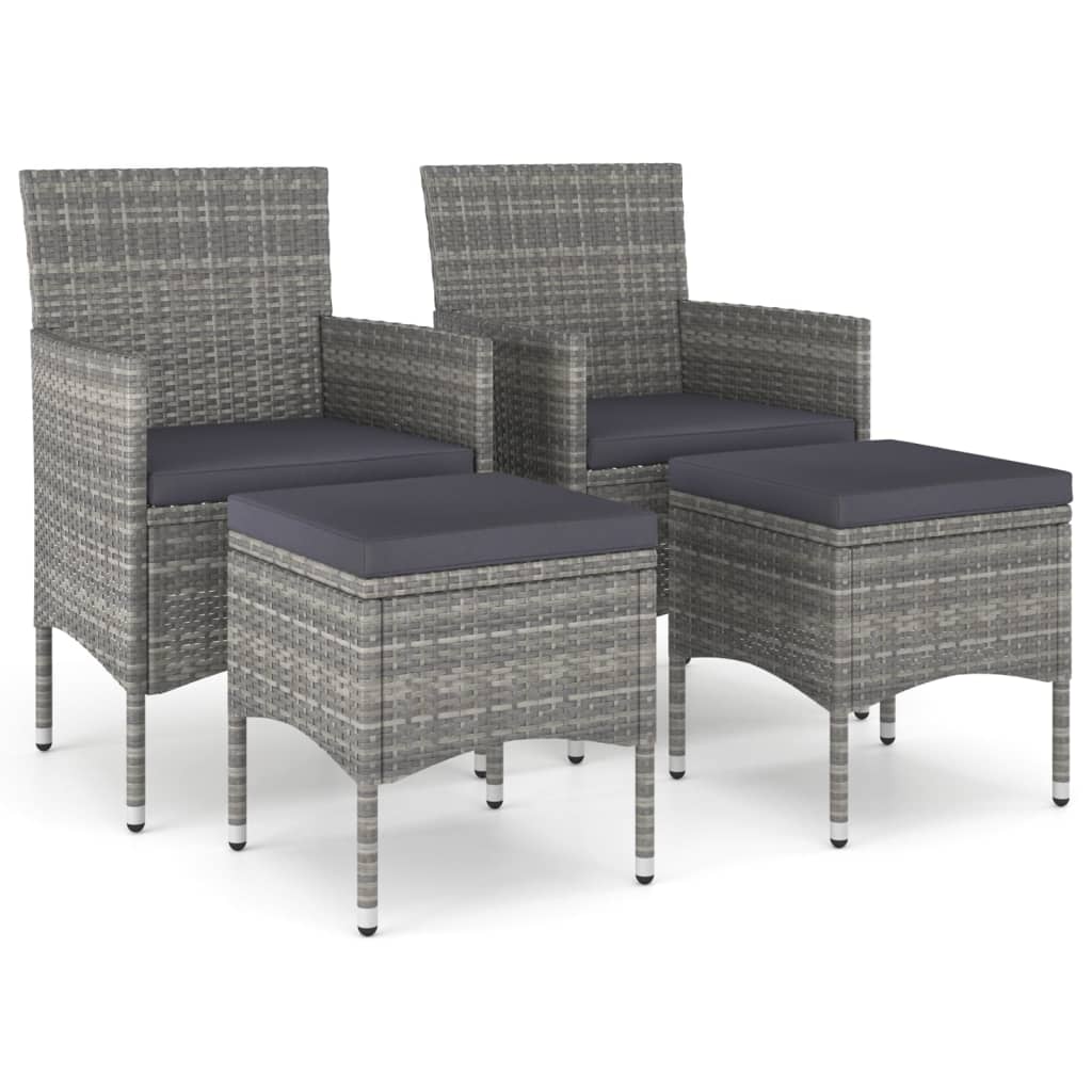havestole med skamler 4 dele polyrattan grå