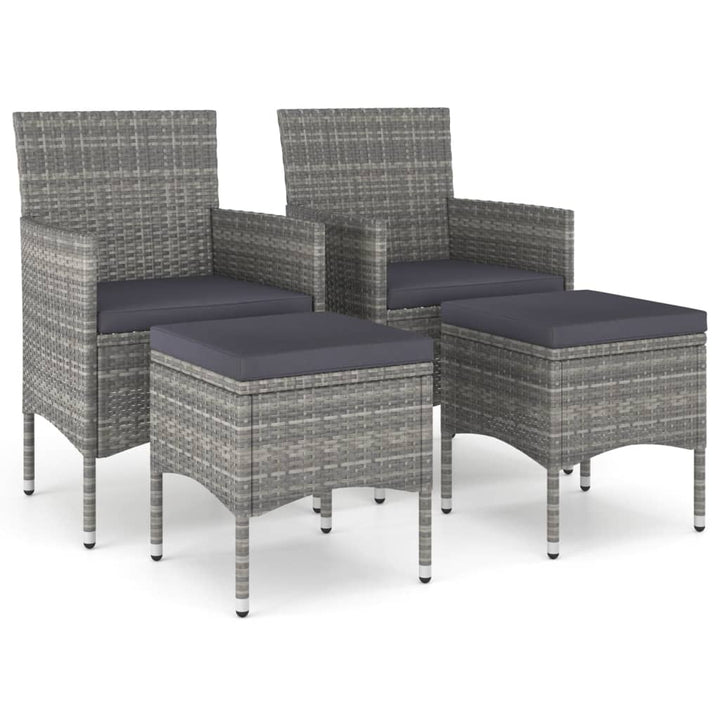havestole med skamler 4 dele polyrattan grå