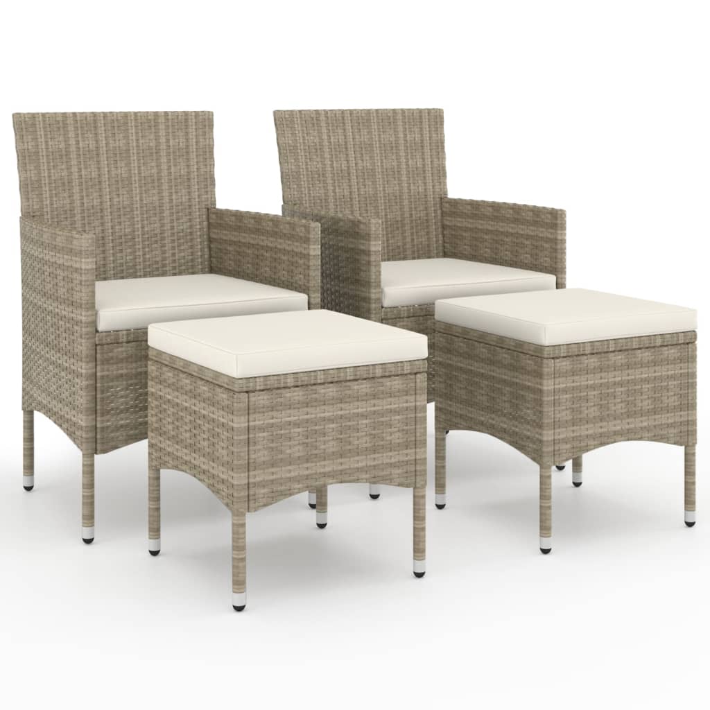 havestole med skamler 4 dele polyrattan beige