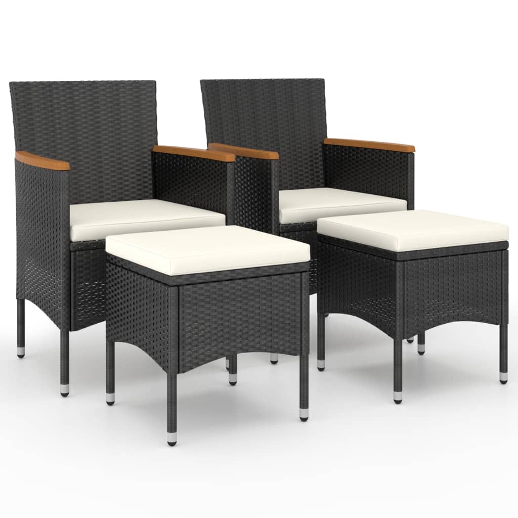 havestole med skamler 4 dele polyrattan sort