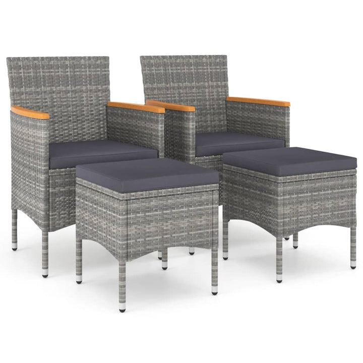 havestole med skamler 4 dele polyrattan grå