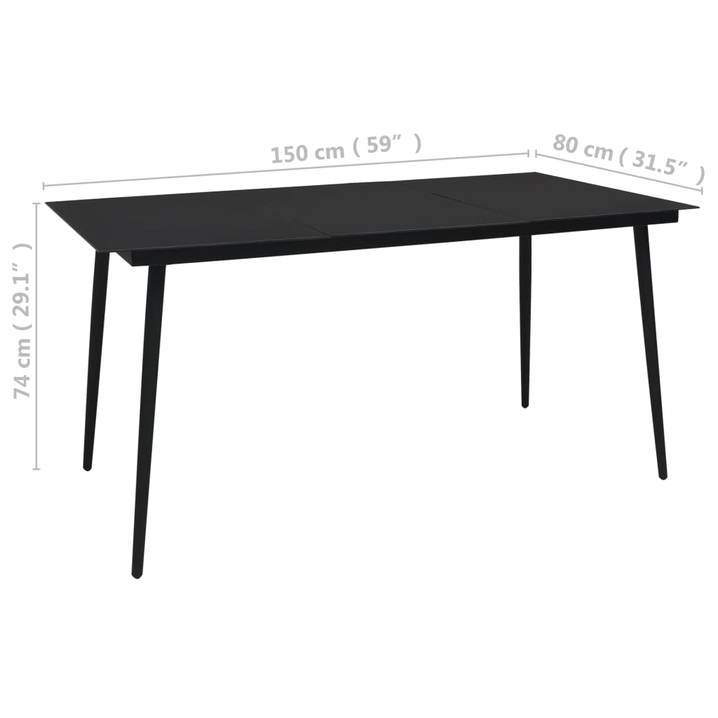 havebord 150x80x74 cm stål og glas sort