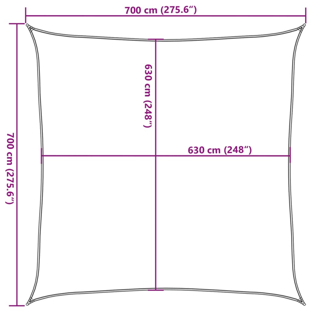 solsejl 7x7 m 160 g/m² HDPE lysegrøn