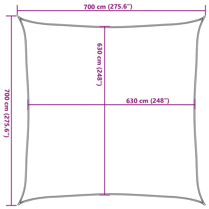 solsejl 7x7 m 160 g/m² HDPE terrakotta