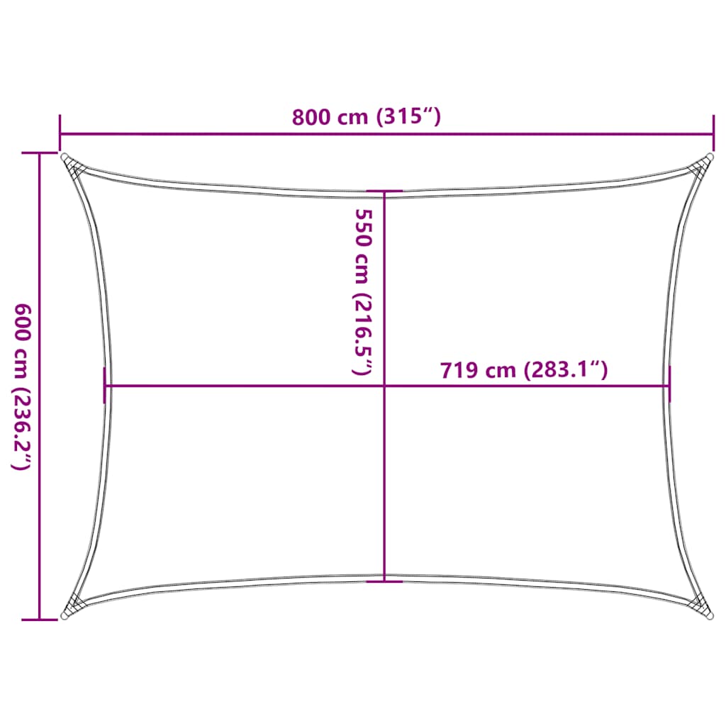 solsejl 6x8 m 160 g/m² HDPE gråbrun