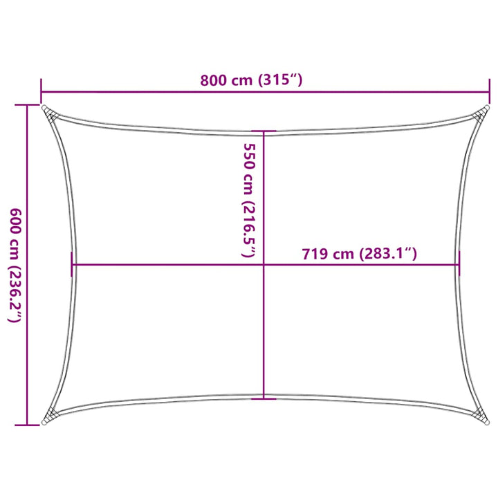 solsejl 6x8 m 160 g/m² HDPE gråbrun