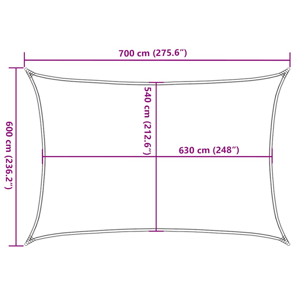 solsejl 6x7 m 160 g/m² HDPE rektangulær blå