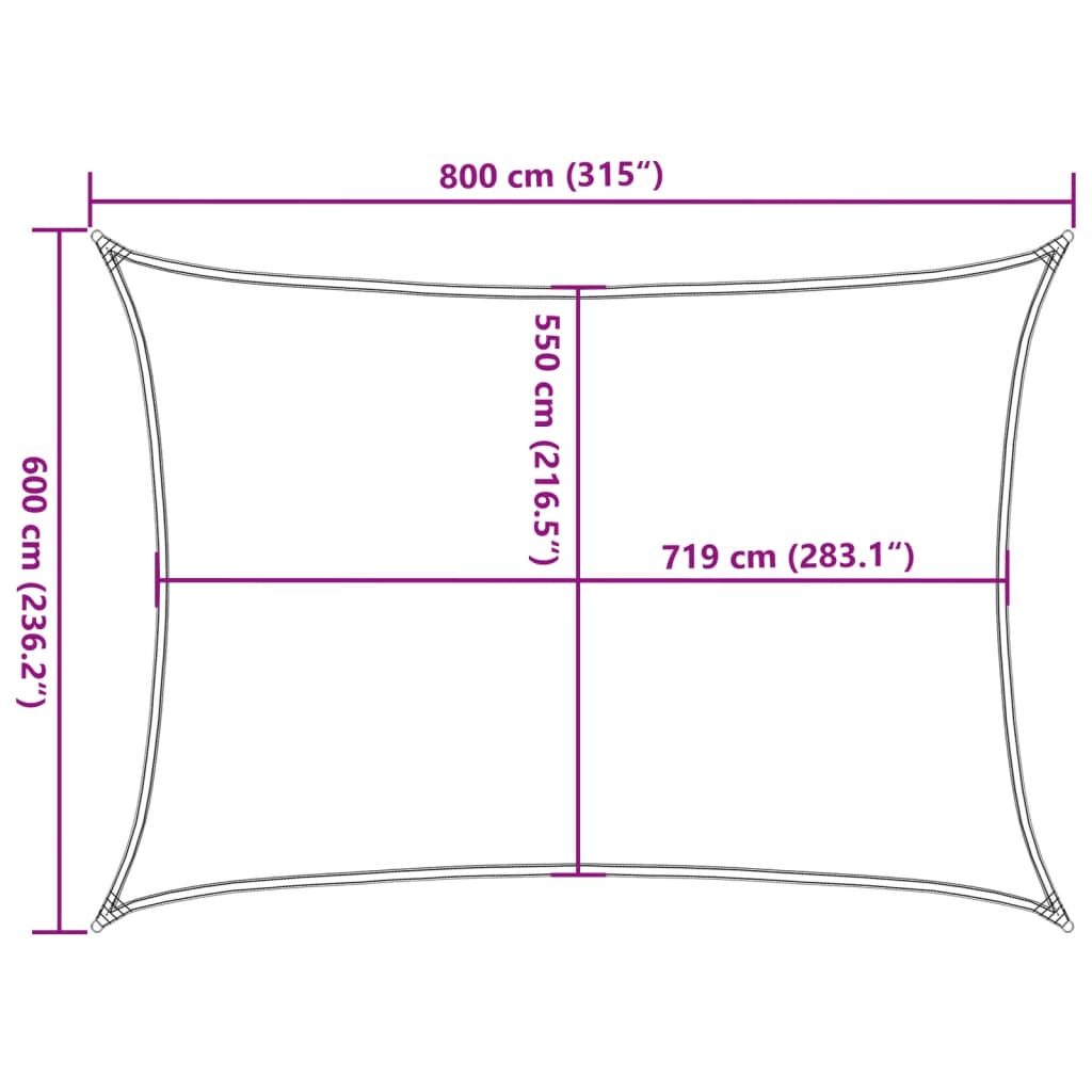 solsejl 6x8 m 160 g/m² HDPE rektangulær blå