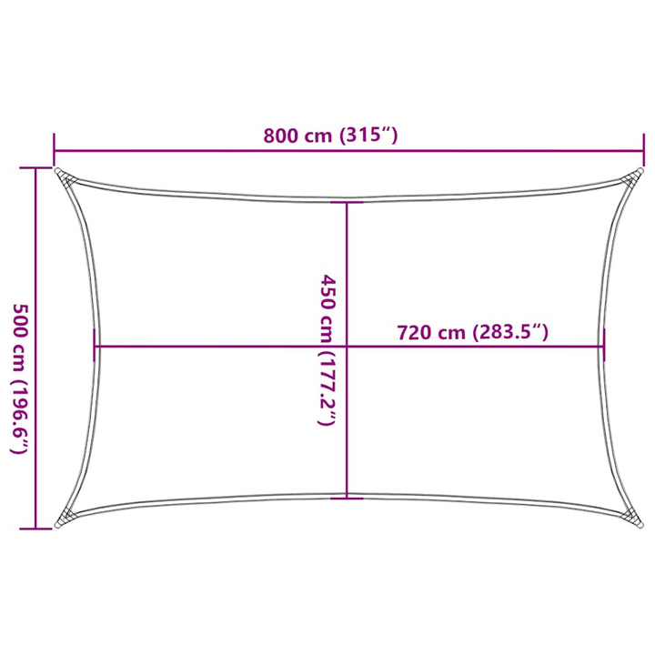 solsejl 5x8 m 160 g/m² rektangulær HDPE gul