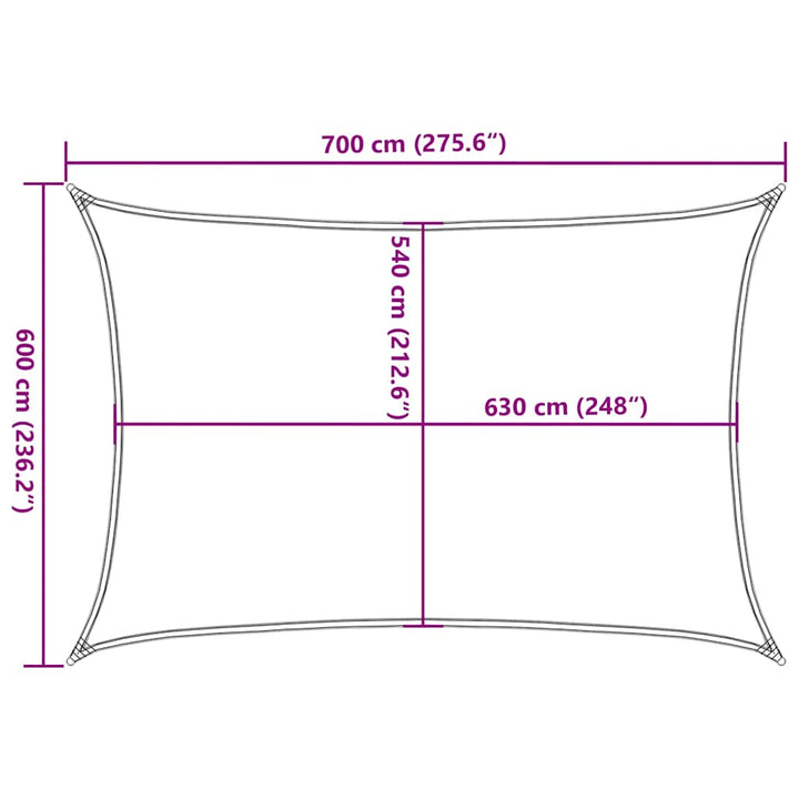 solsejl 6x7 m 160 g/m² rektangulær HDPE gul