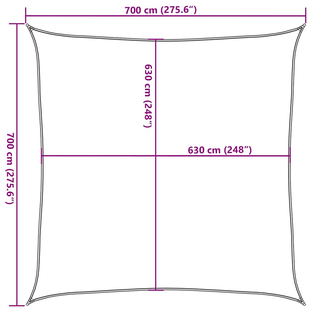 solsejl 7x7 m 160 g/m² firkantet HDPE orange