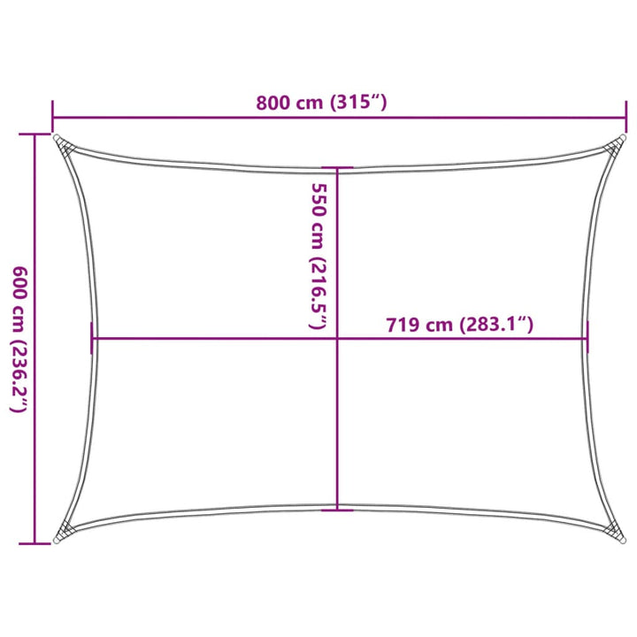 solsejl 6x8 m 160 g/m² HDPE brun