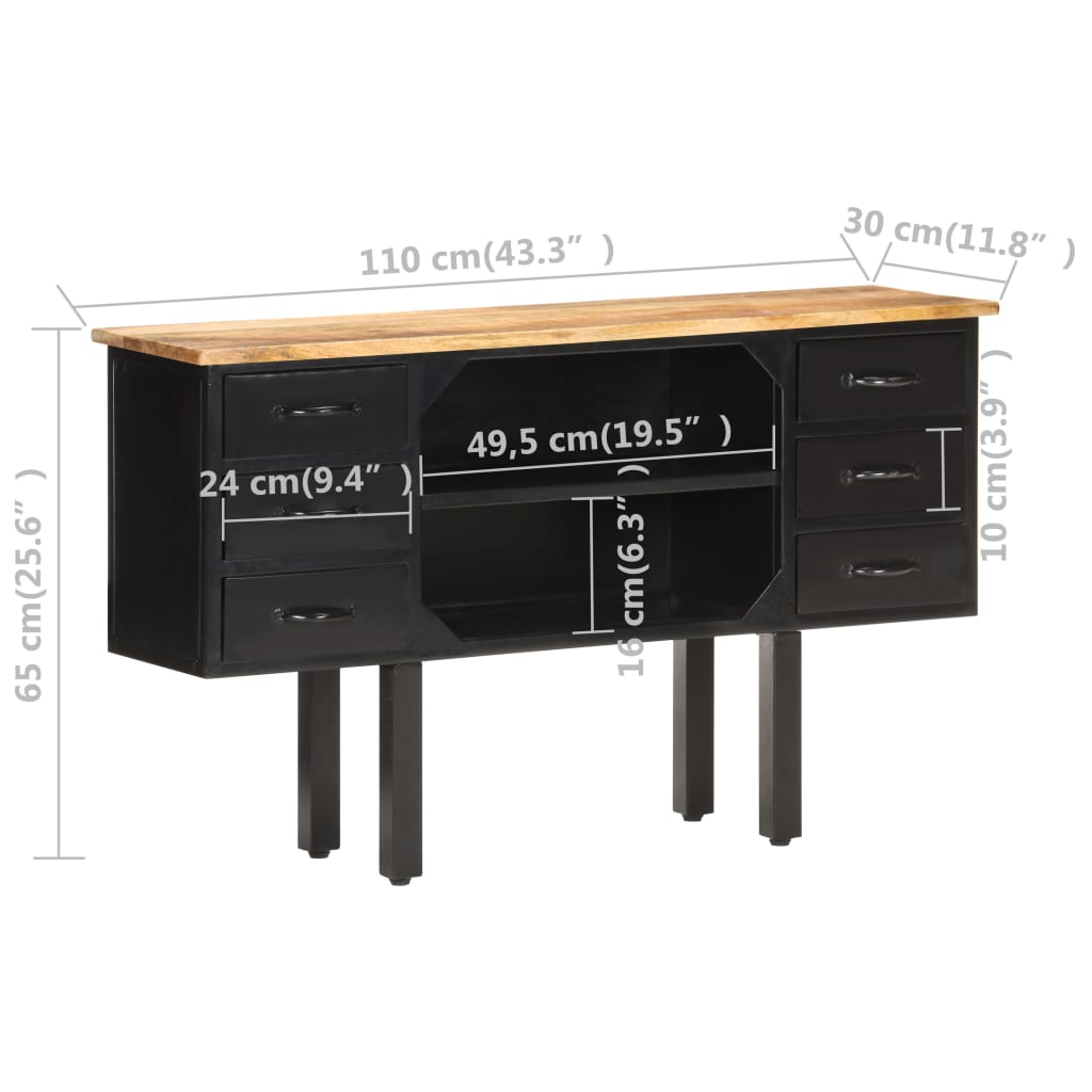 skænk 110x30x65 cm massivt ru mangotræ og stål