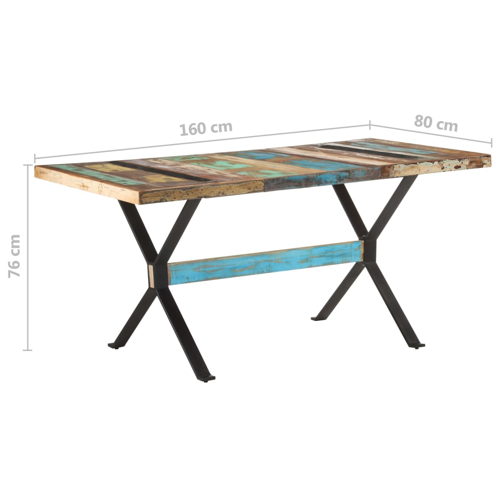 spisebord 160x80x76 cm massivt genbrugstræ