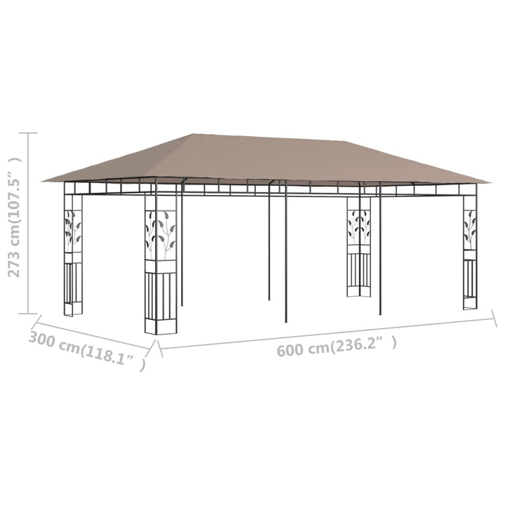 pavillon med myggenet 6x3x2,73 m 180 g/m² gråbrun