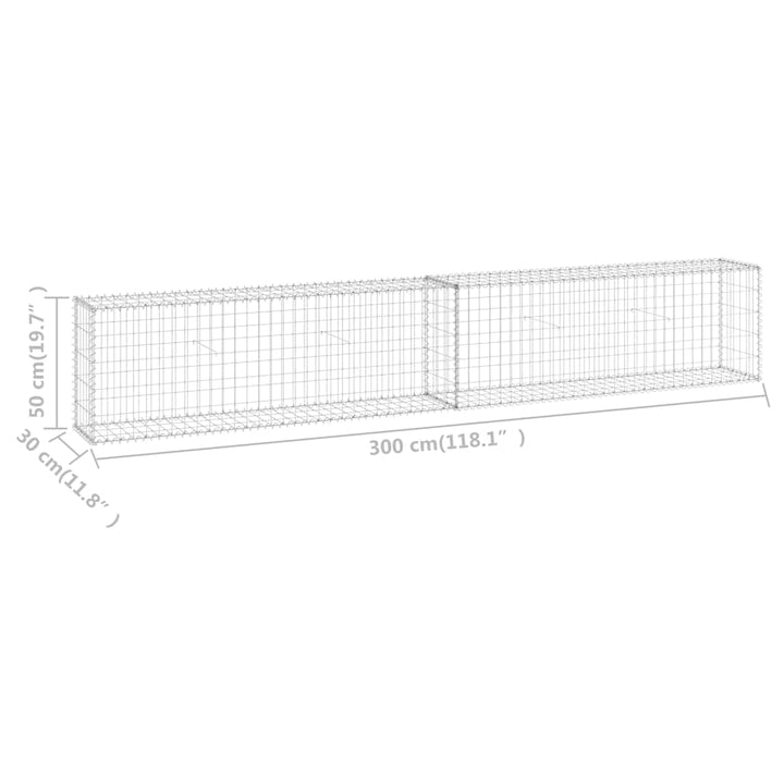 gabionvæg med dæksler 300x30x50 cm galvaniseret stål