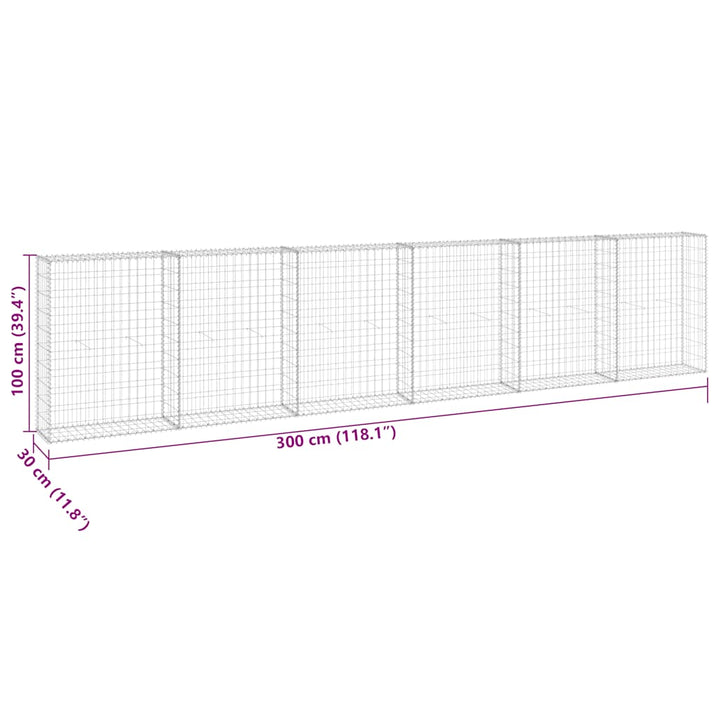 gabionvæg med dæksler 300x30x100 cm galvaniseret stål