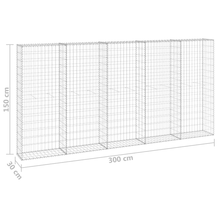 gabionvæg med dæksler 300x30x150 cm galvaniseret stål