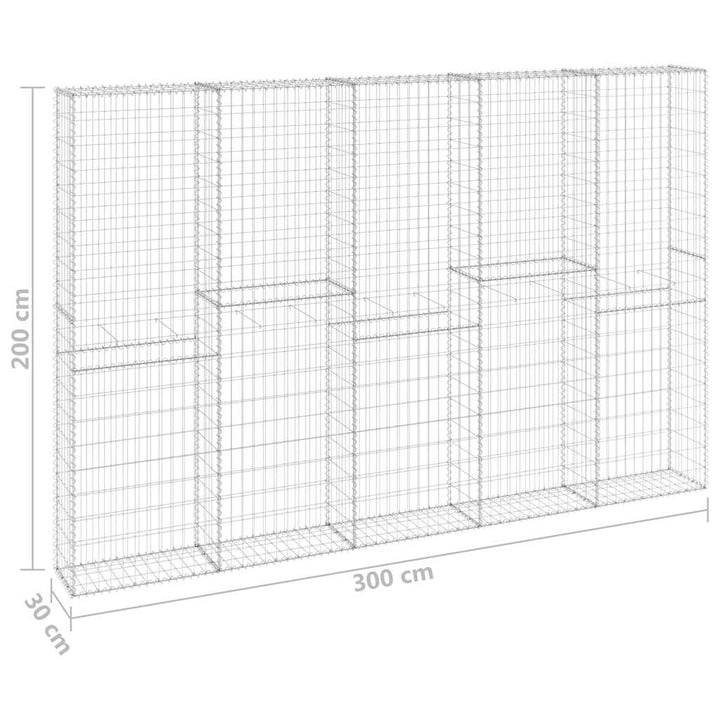 gabionvæg med dæksler 300x30x200 cm galvaniseret stål