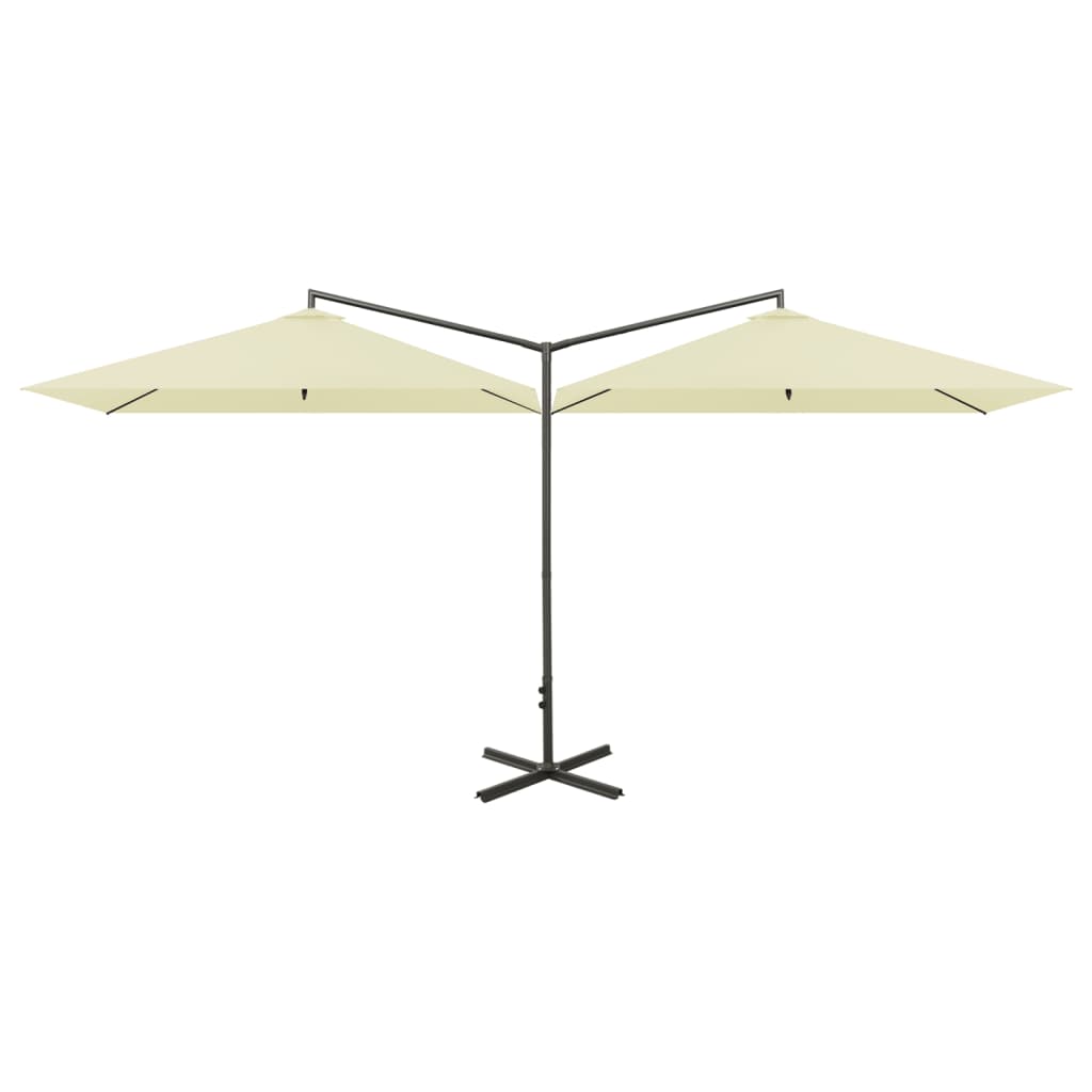 dobbelt parasol 600x300 cm stålstang sandfarvet