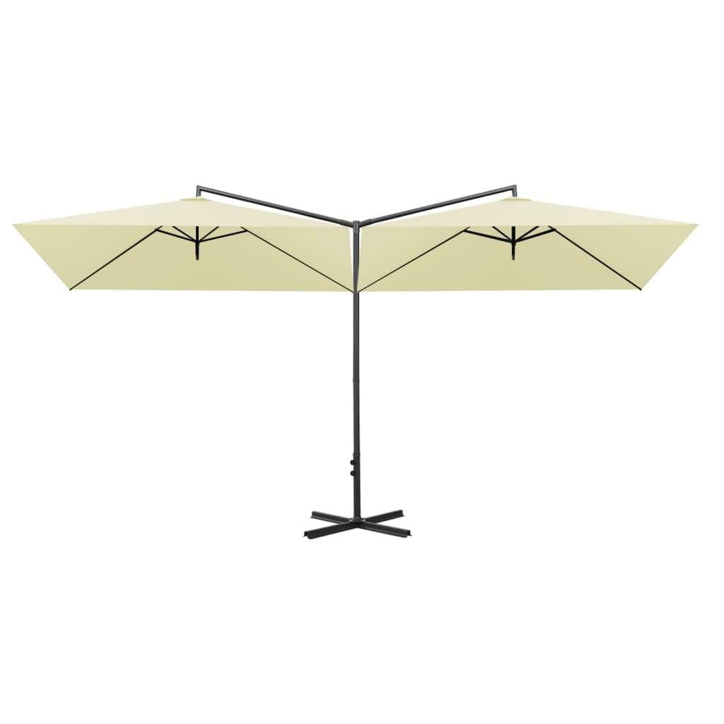 dobbelt parasol 600x300 cm stålstang sandfarvet