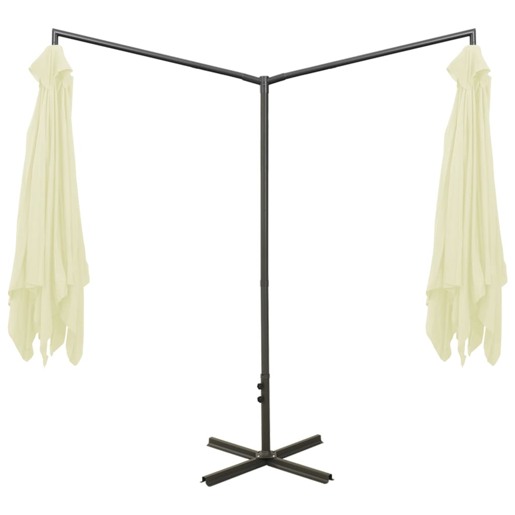 dobbelt parasol 600x300 cm stålstang sandfarvet